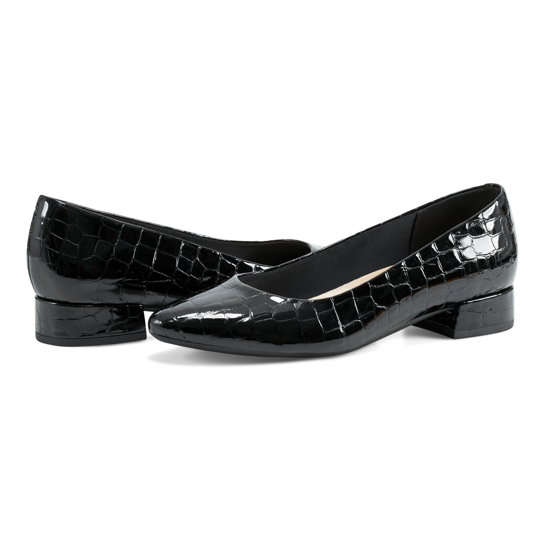 Easy Spirit Caldise Low Heel Dress Shoes - Black Croco Patent
