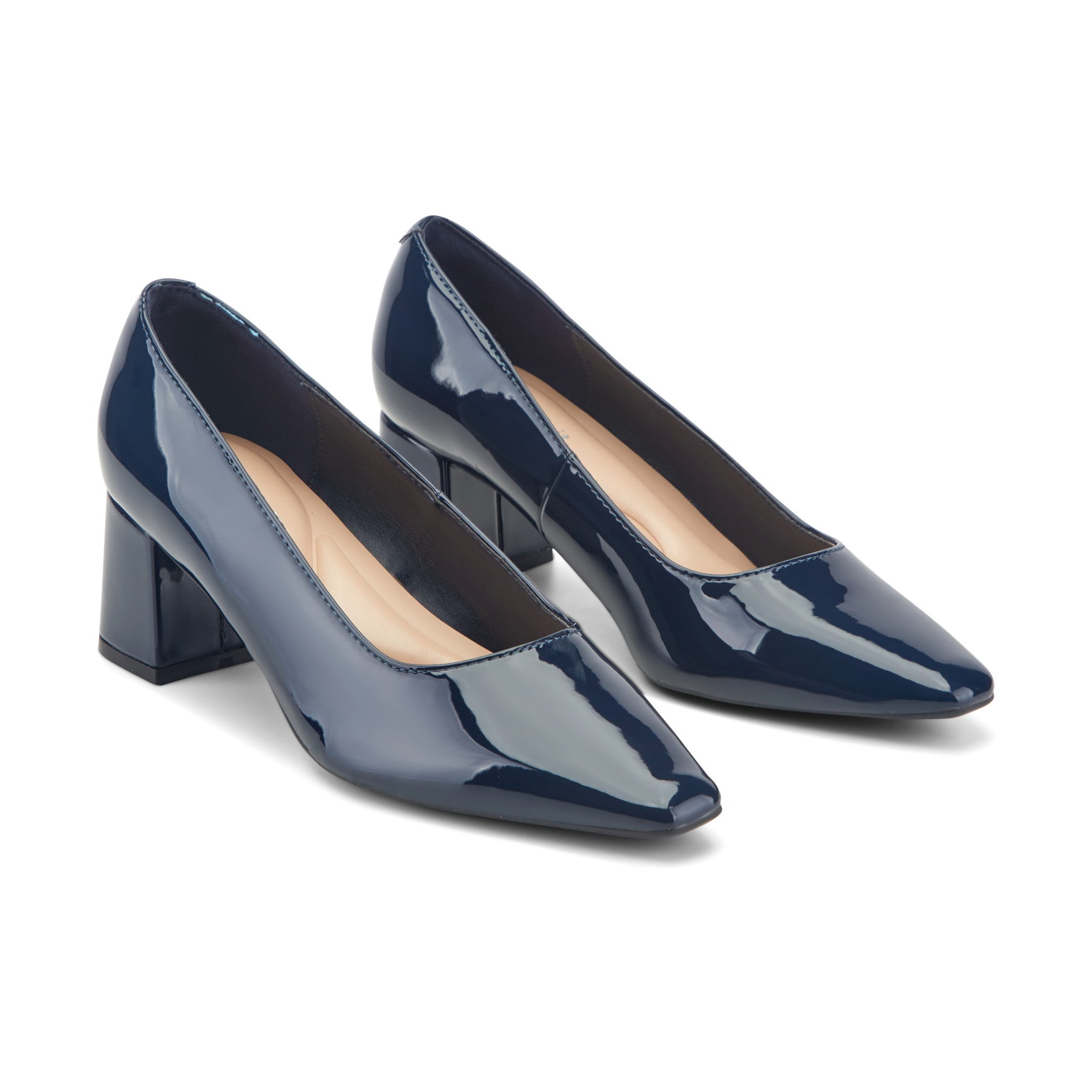 Easy Spirit Dorian Block Heel Pumps - Navy Patent