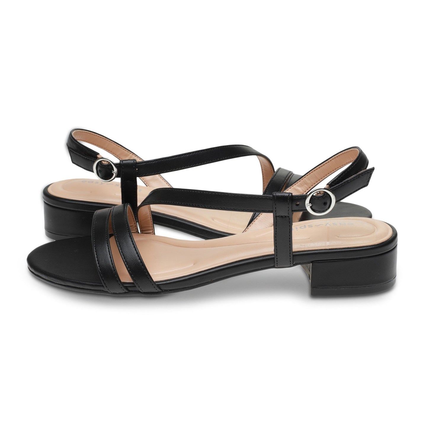 Easy Spirit Glenni Block Heel Sandals - Black Leather