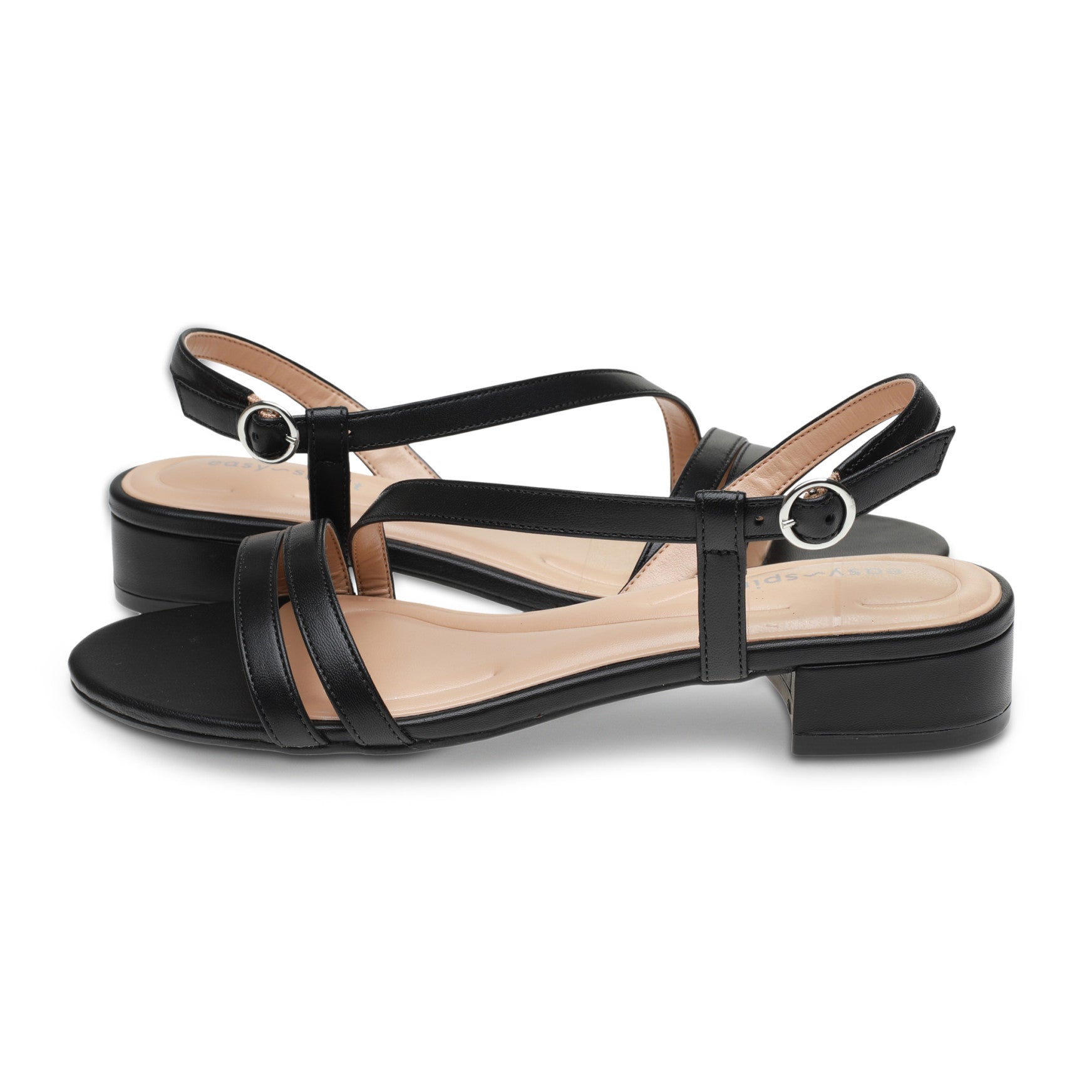 Easy Spirit Glenni Block Heel Sandals - Black Leather