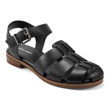Easy Spirit Gretty Fisherman Sandals - Black Leather