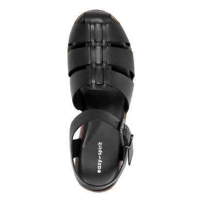 Easy Spirit Gretty Fisherman Sandals - Black Leather