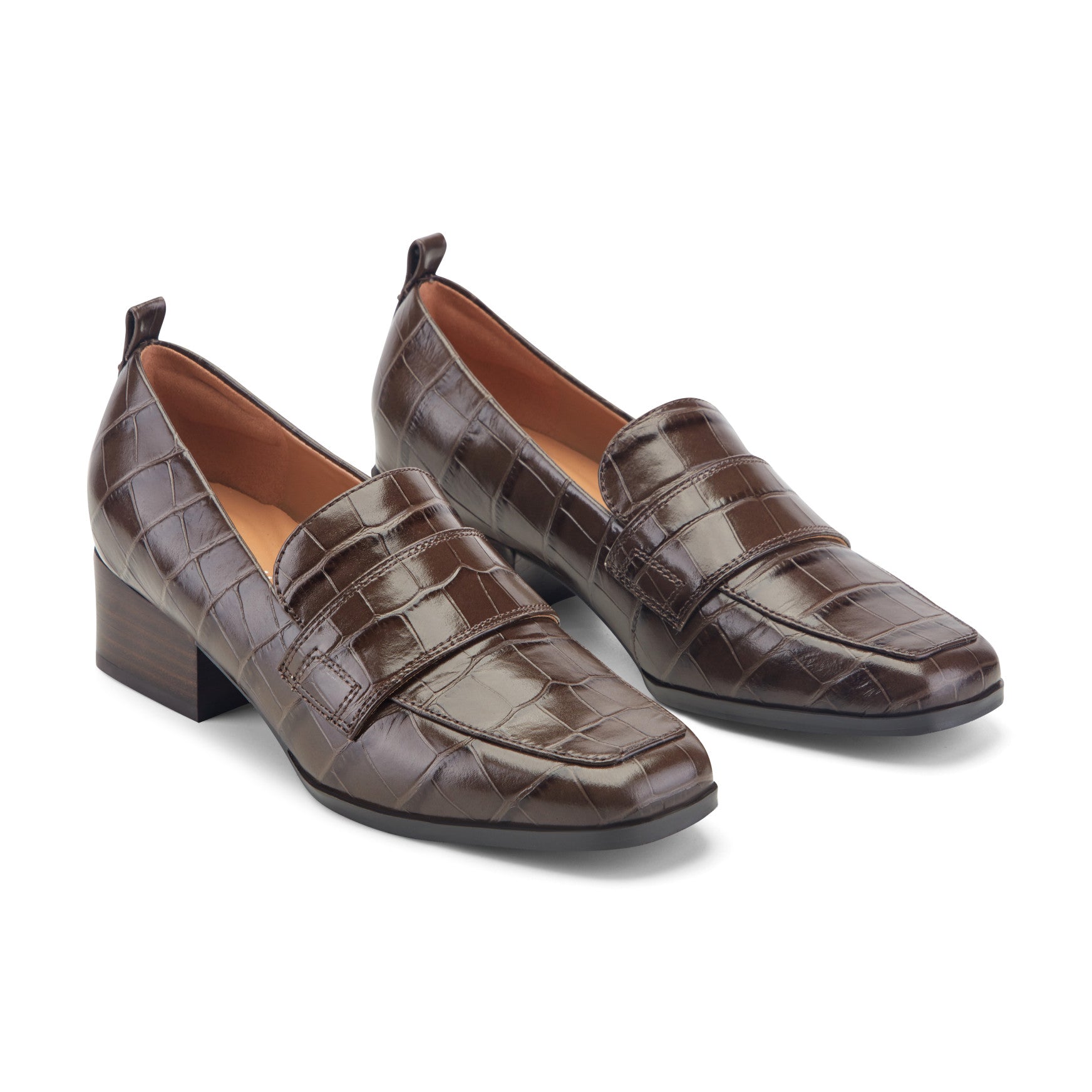 Easy Spirit Darlene Dress Loafers - Brown Croco Leather