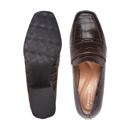 Easy Spirit Darlene Dress Loafers - Brown Croco Leather
