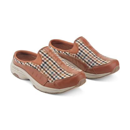 Easy Spirit Traveltime Clogs - Brown Multi Houndstooth