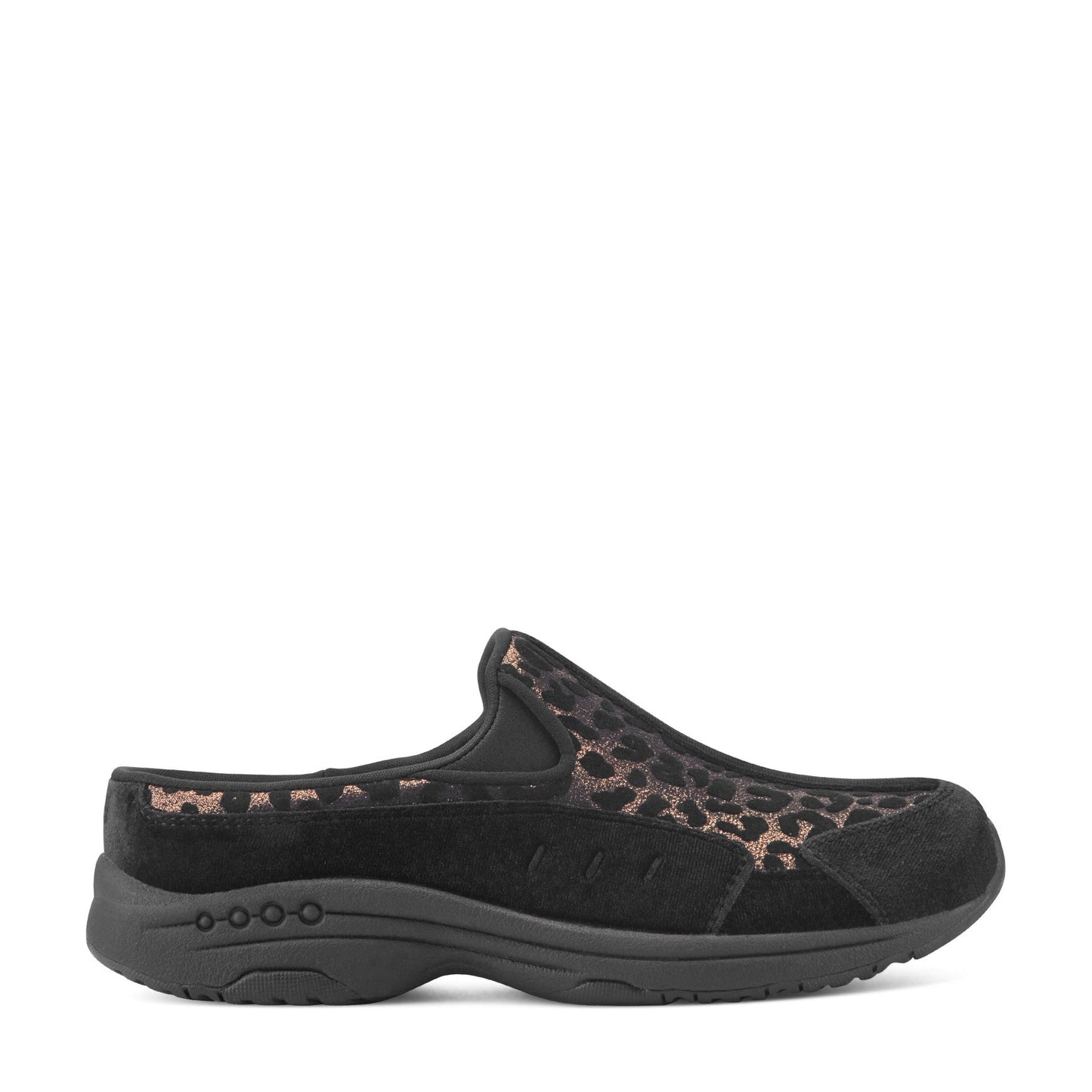Easy Spirit Traveltime Clogs - Black Velvet/Leopard Print