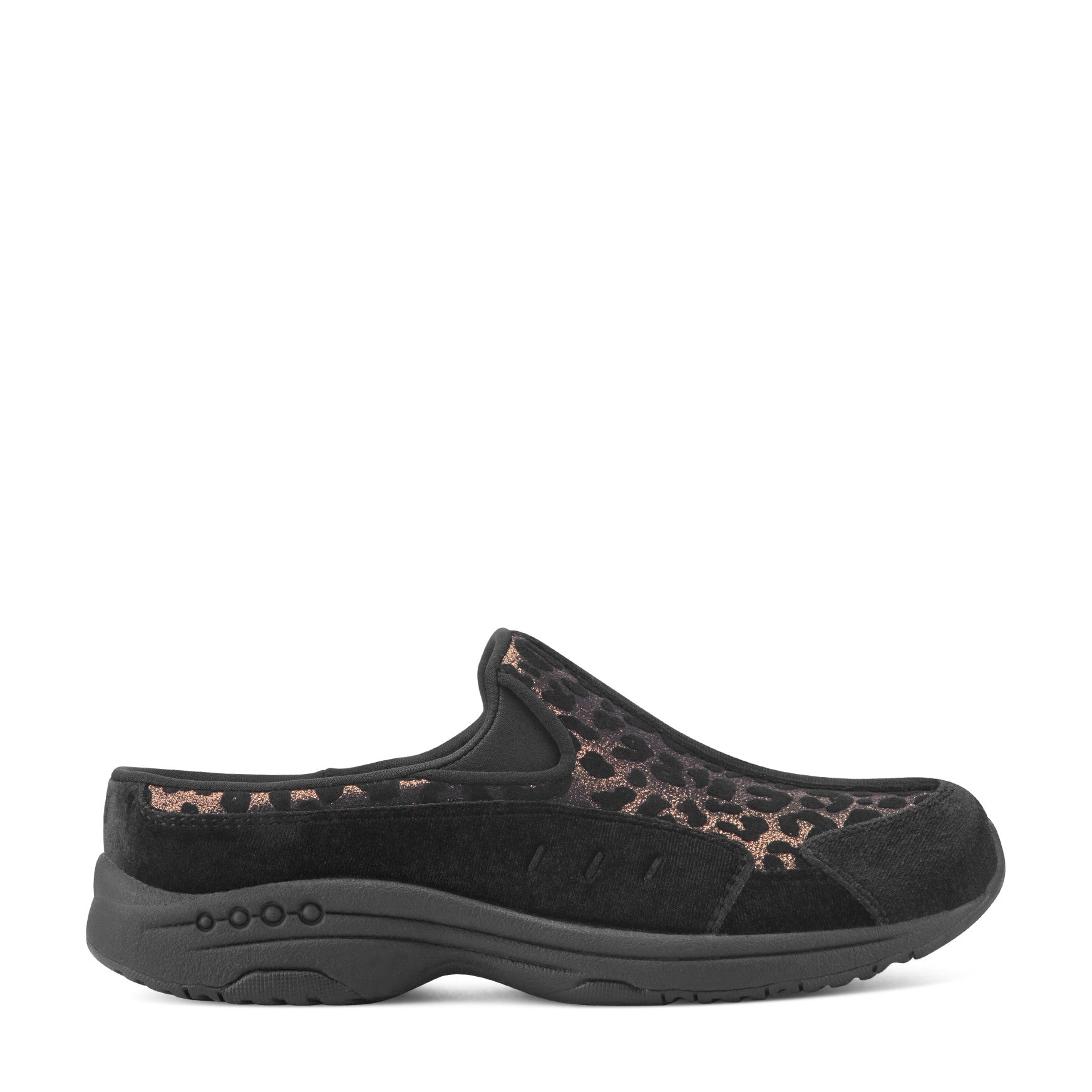 Easy Spirit Traveltime Clogs - Black Velvet/Leopard Print