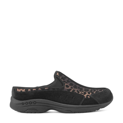 Easy Spirit Traveltime Clogs - Black Velvet/Leopard Print