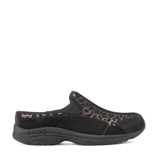 Easy Spirit Traveltime Clogs - Black Velvet/Leopard Print