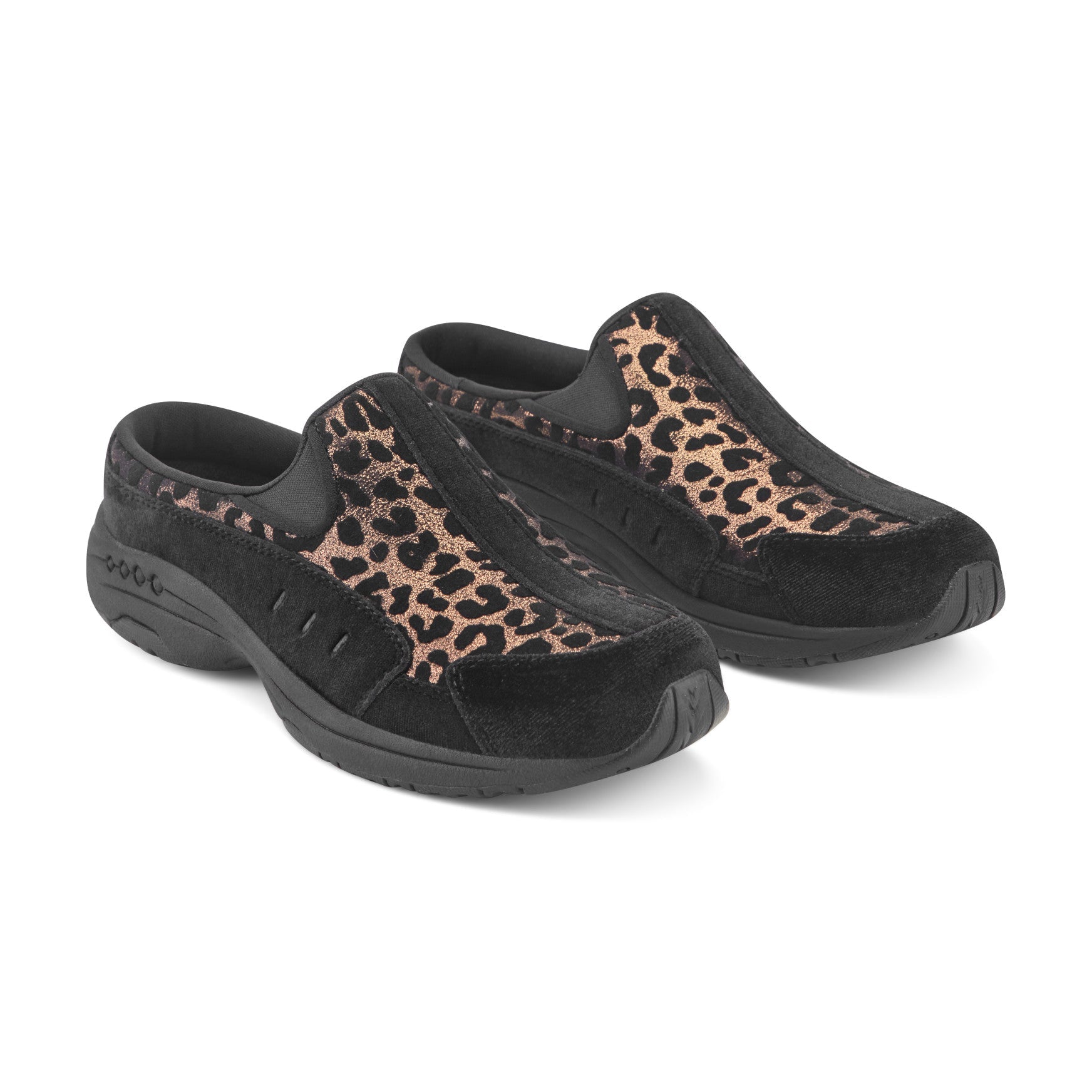 Easy Spirit Traveltime Clogs - Black Velvet/Leopard Print