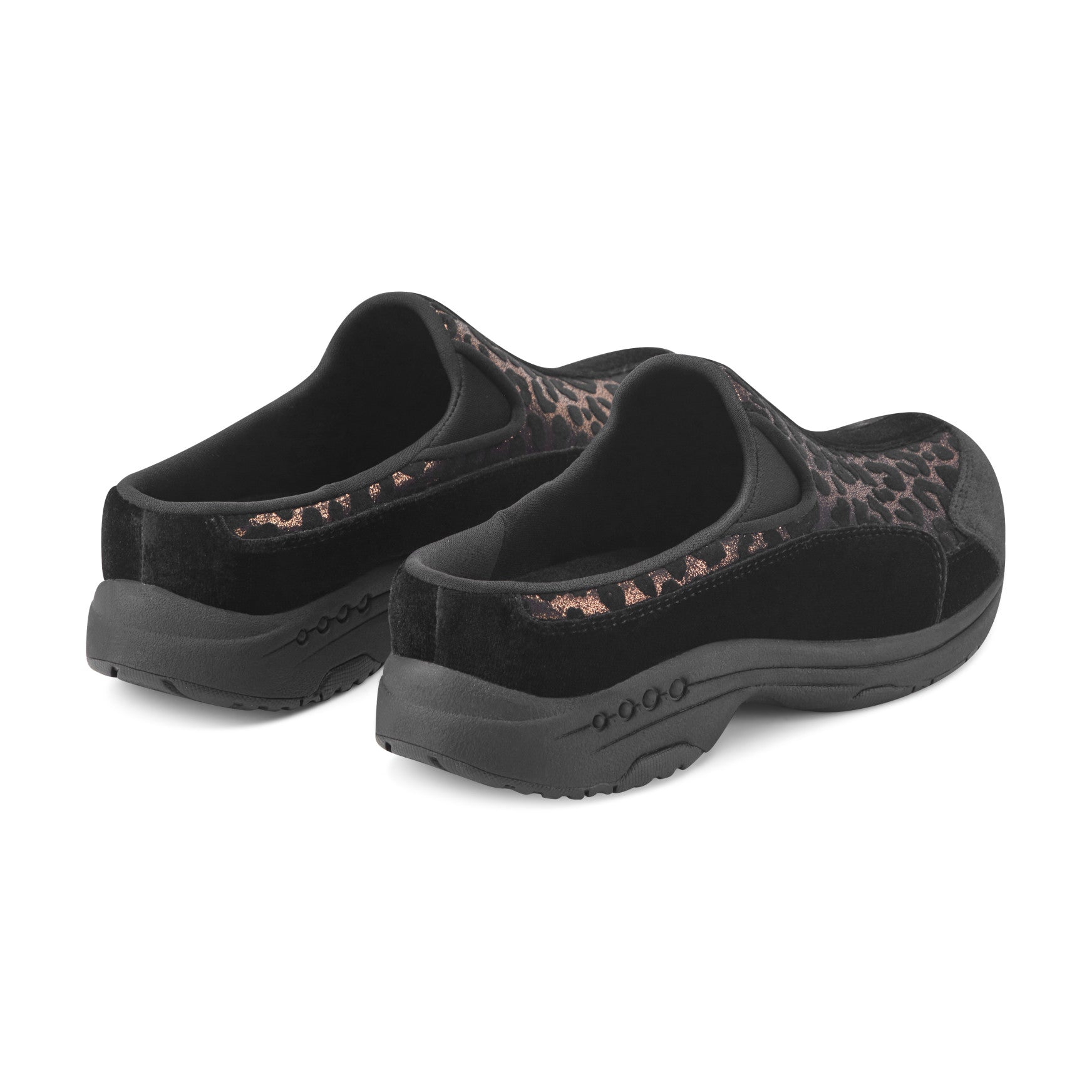 Easy Spirit Traveltime Clogs - Black Velvet/Leopard Print