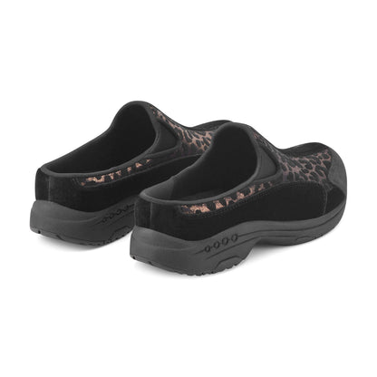 Easy Spirit Traveltime Clogs - Black Velvet/Leopard Print