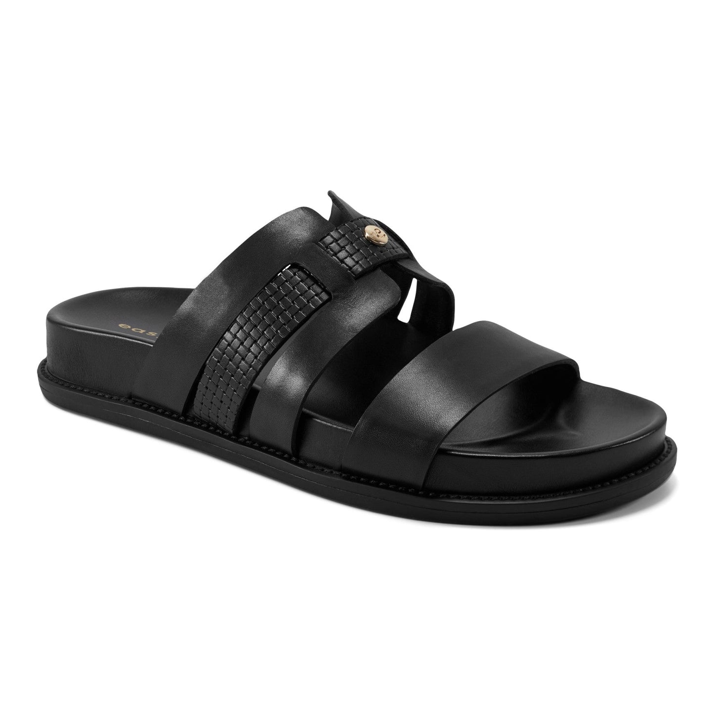 Easy Spirit Trevin Footbed Sandals - Black Leather