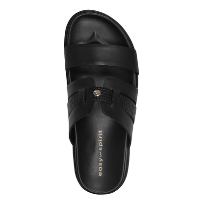 Easy Spirit Trevin Footbed Sandals - Black Leather