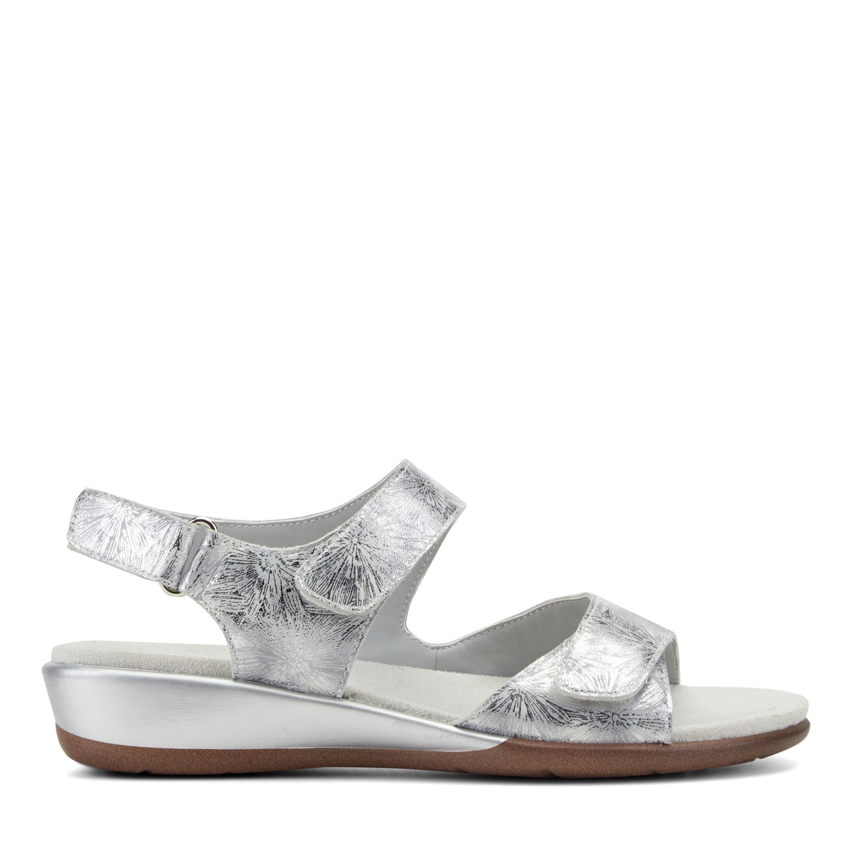 Easy Spirit Hartwell Flat Sandals - Metallic Silver Print