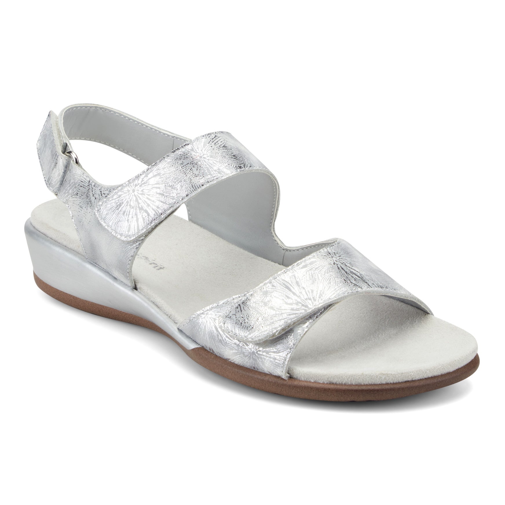 Easy Spirit Hartwell Flat Sandals - Metallic Silver Print