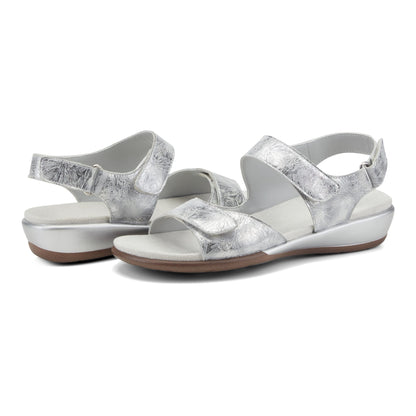 Easy Spirit Hartwell Flat Sandals - Metallic Silver Print