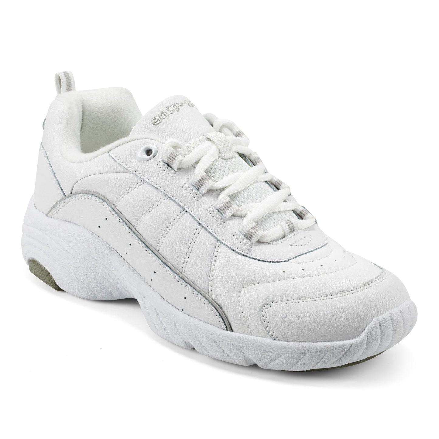 Easy Spirit Punter Athletic Shoes - White Grey Leather