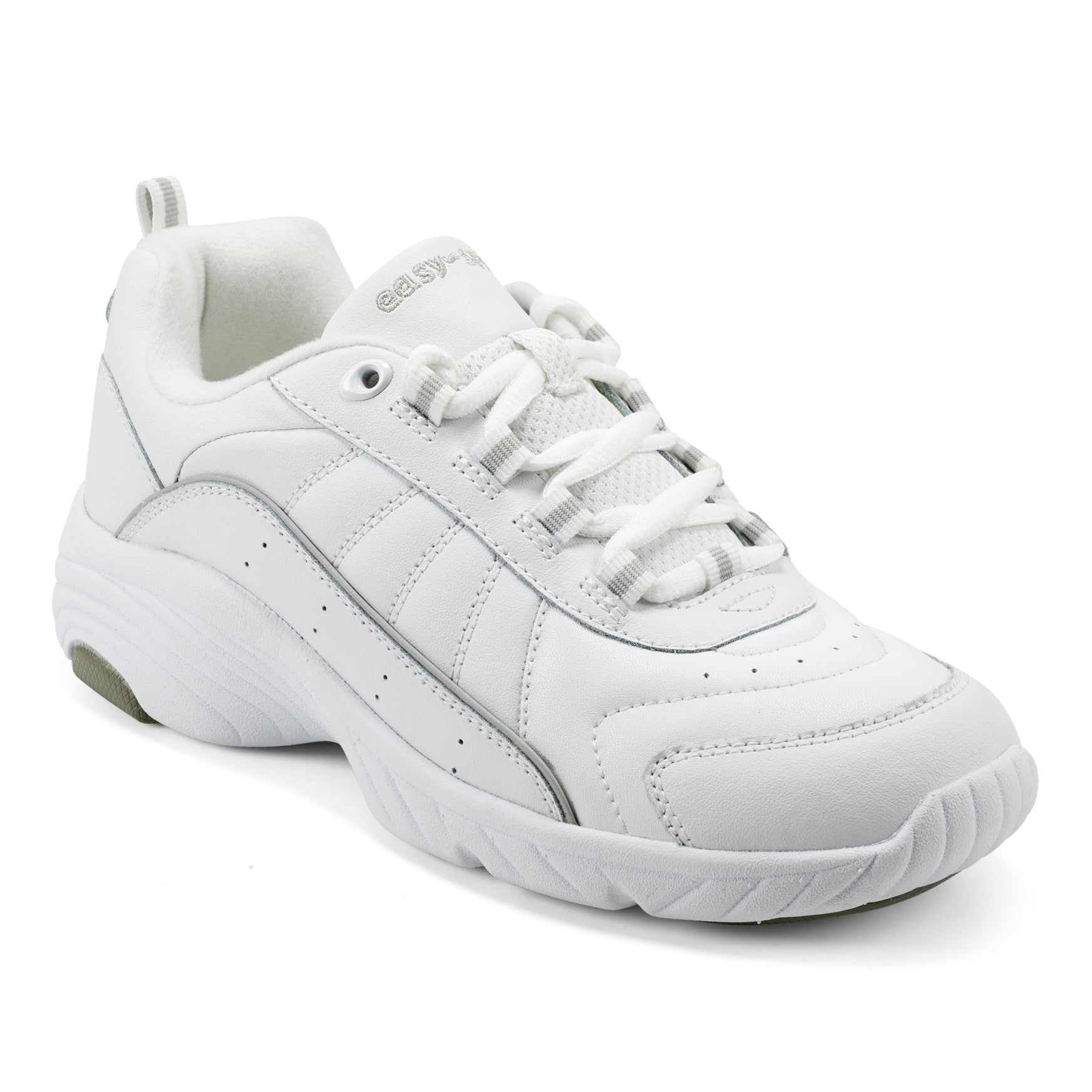 Easy Spirit Punter Athletic Shoes - White Grey Leather