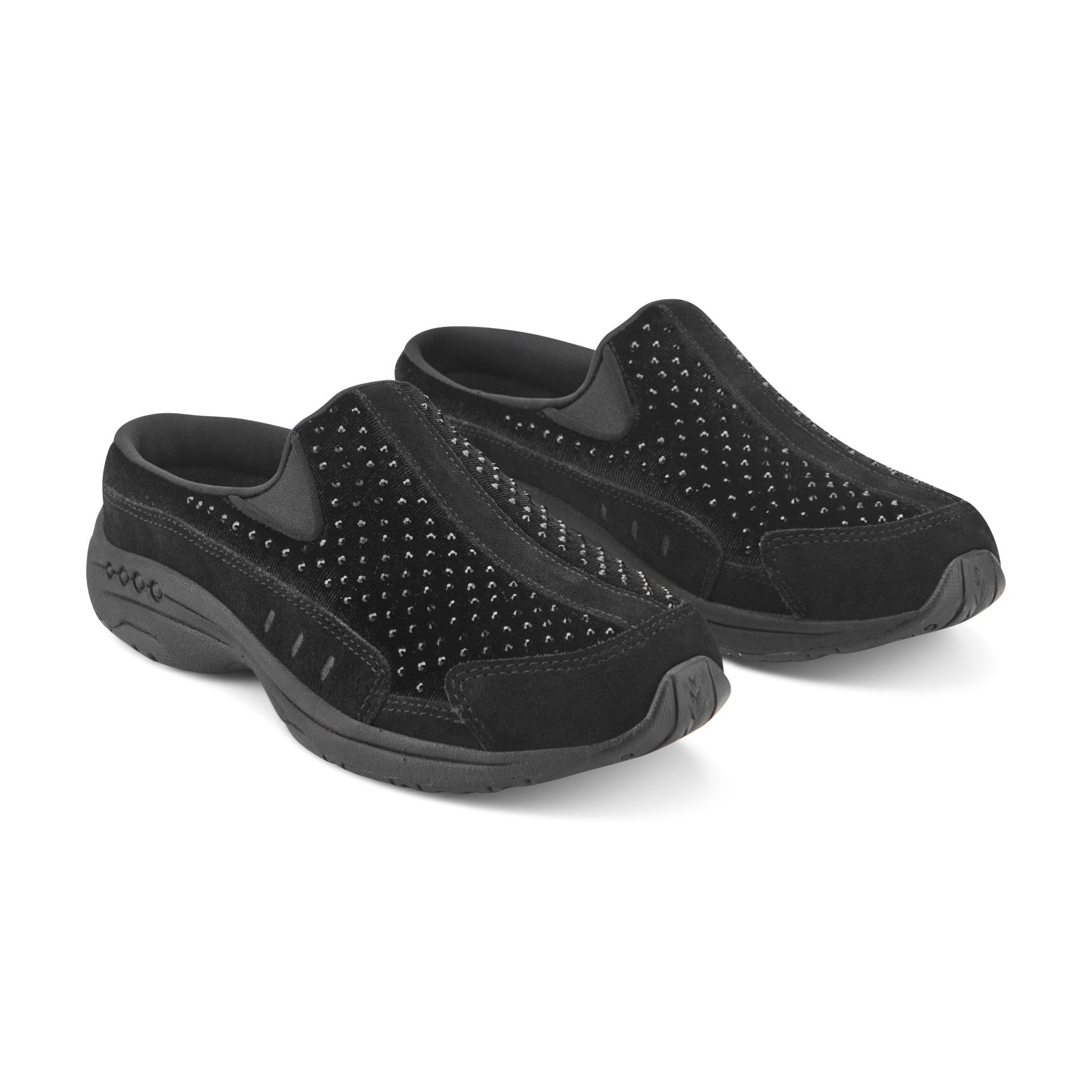 Easy Spirit Traveltime Clogs - Black Velvet/Rhinestone