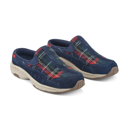 Easy Spirit Traveltime Clogs - Navy Plaid