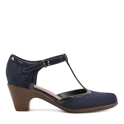 Easy Spirit Cara T-Strap Heels - Dark Blue Suede