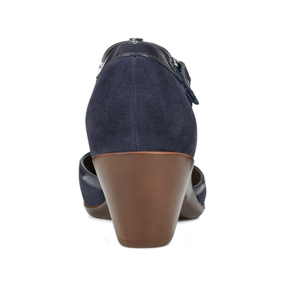 Easy Spirit Cara T-Strap Heels - Dark Blue Suede