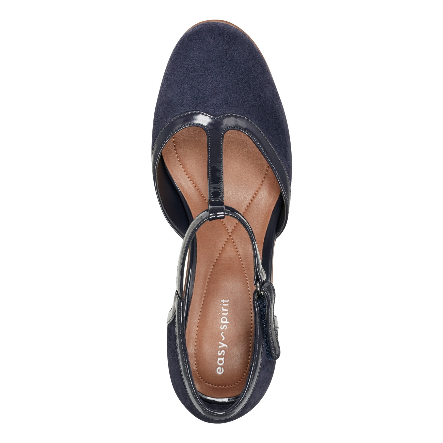 Easy Spirit Cara T-Strap Heels - Dark Blue Suede