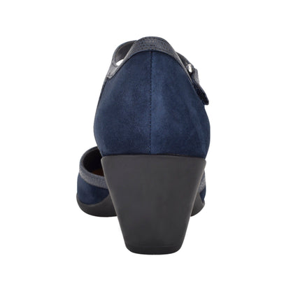 Easy Spirit Cara T-Strap Heels - Navy Suede