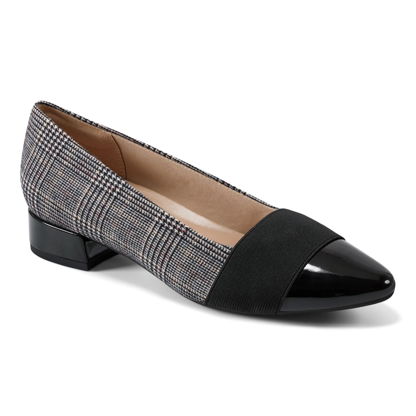 Easy Spirit Casta Cap Toe Dress Pumps - Black/Grey Plaid