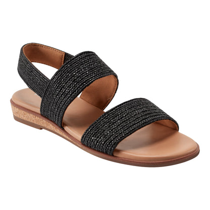 Easy Spirit Lana Flat Sandals - Black Raffia