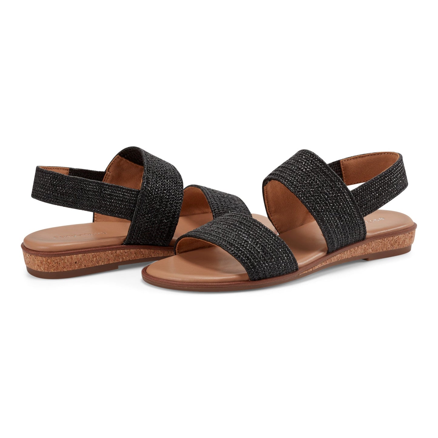 Easy Spirit Lana Flat Sandals - Black Raffia